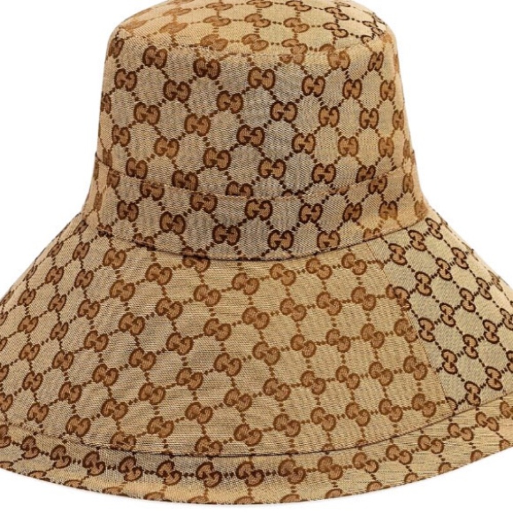 Monogram Beige Tan Canvas Bucket Hat Wide Large Brim Jacquard Sun Coverage New - Picture 10 of 16